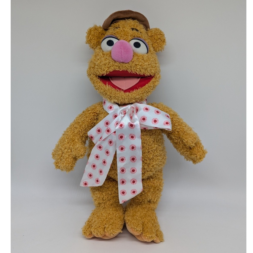 Disney Store Fozzie Bear Plush Muppets Most Wanted 16" Hat Satin Bow Stuffed Toy